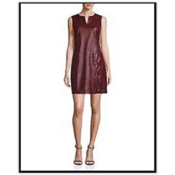NWT Laundry by Shelli Segal Faux Leather Drop Waist Dress, Deep Garnet Red, 10 - Picture 1 of 6